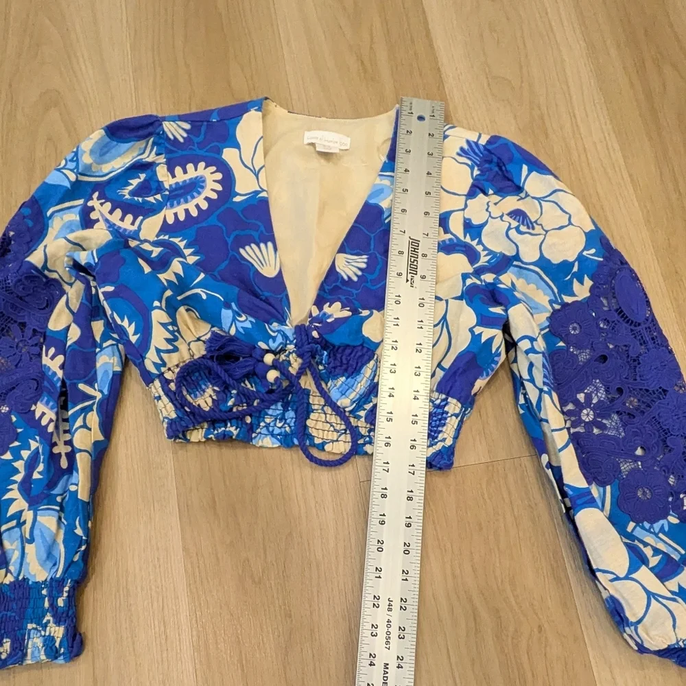 House Of Harlow Linen blend Blue Floral Skirit Set Size M NWT